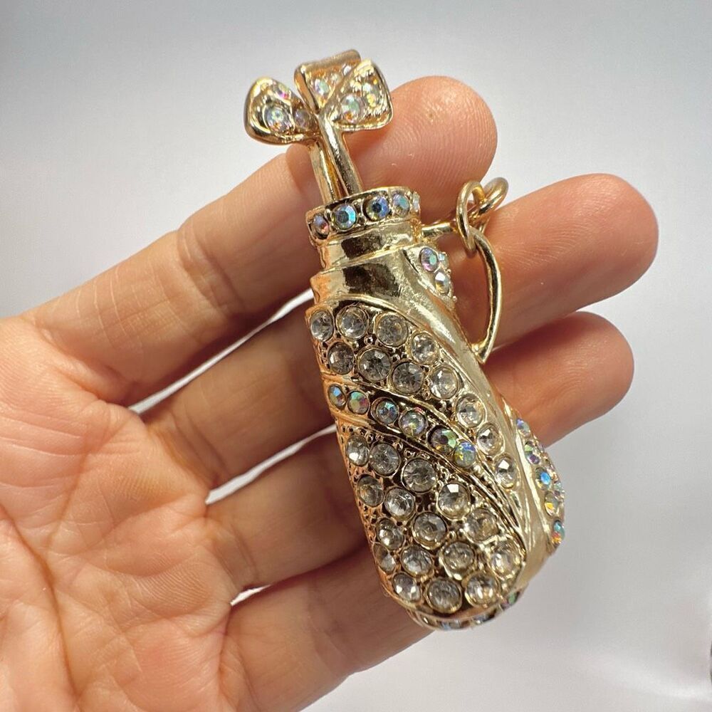 Gold tone rhinestone gold bag key chain purse clip